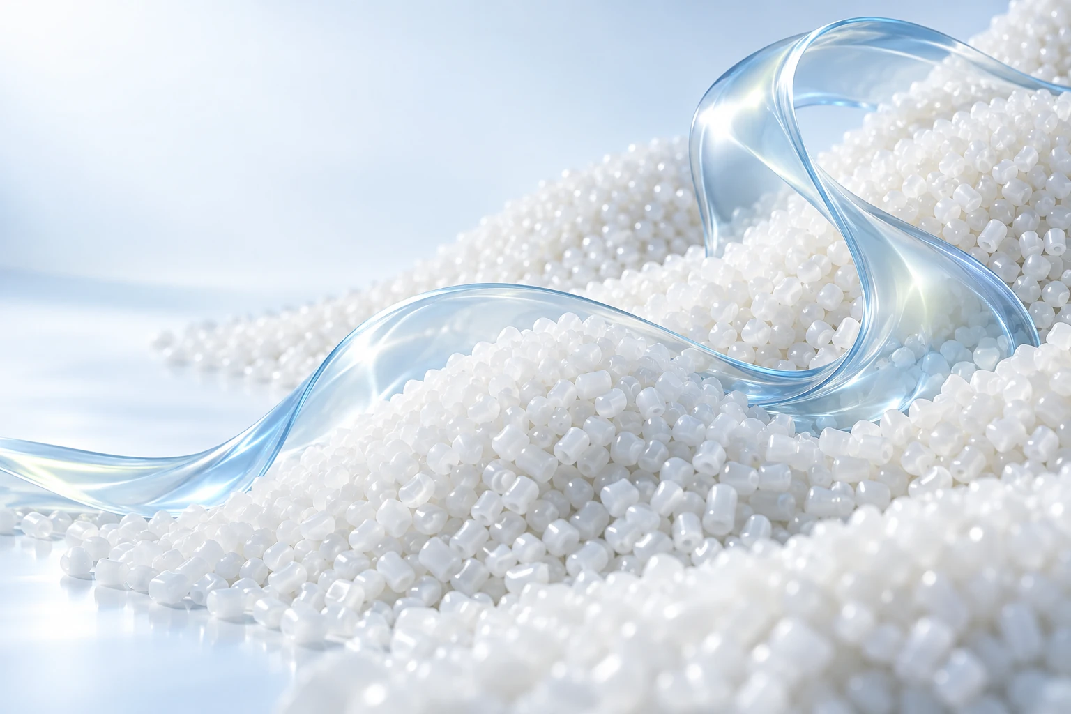 Conceptual study of white polymer granules with a translucent blue ribbon